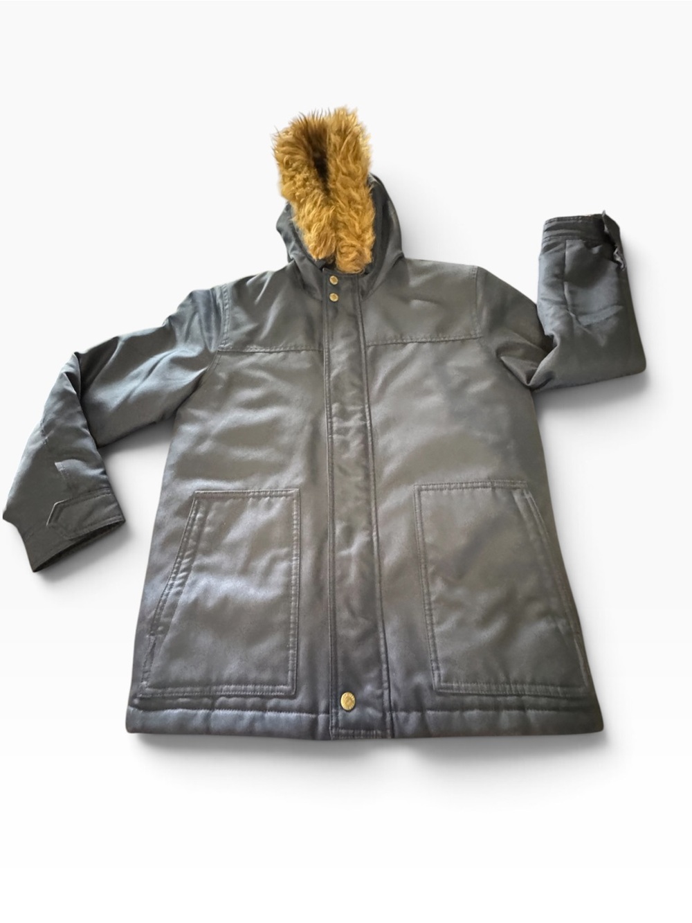 GAP Kids Boys XXL Navy Blue Hooded Parka Jacket Faux Fur Trim Hood Winter Coat